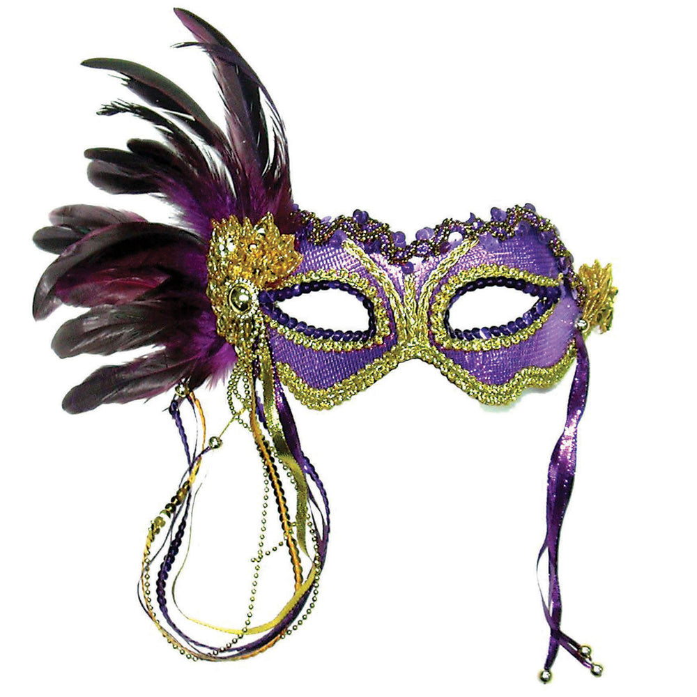 Purple & Gold Feather Masquerade Eye Mask 