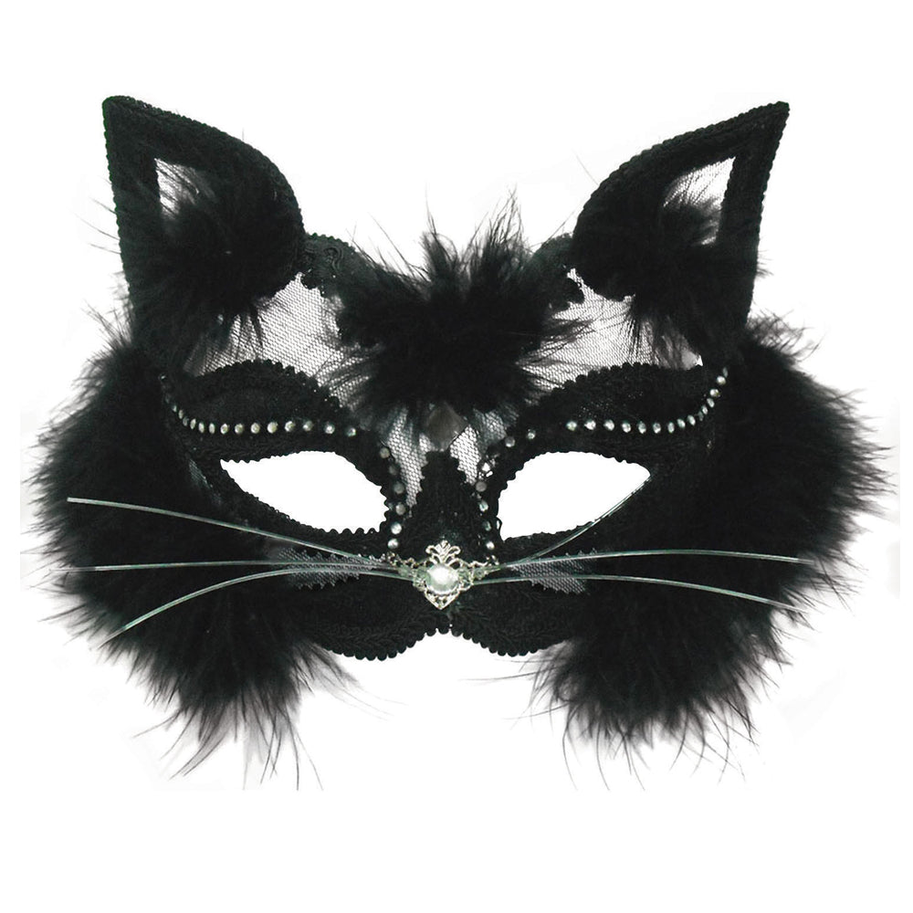 Cat Black Fluffy Transparent Masquerade Mask