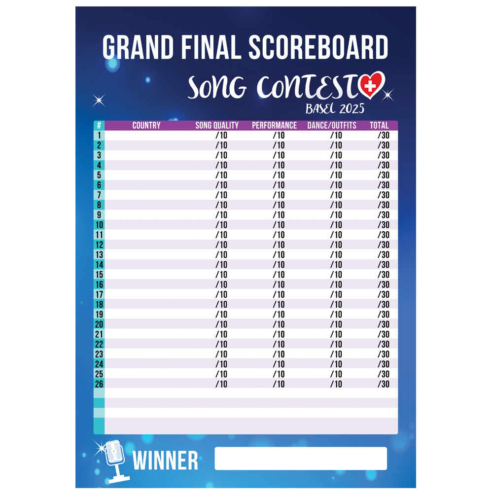 Song Contest Score Sheet Poster - A3