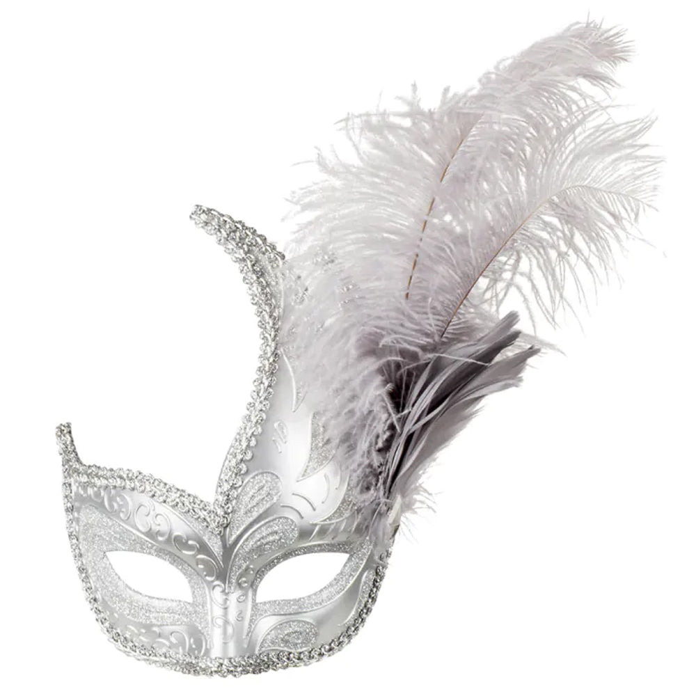 Silver Feather Venetian Masquerade Eye Mask | Party Packs