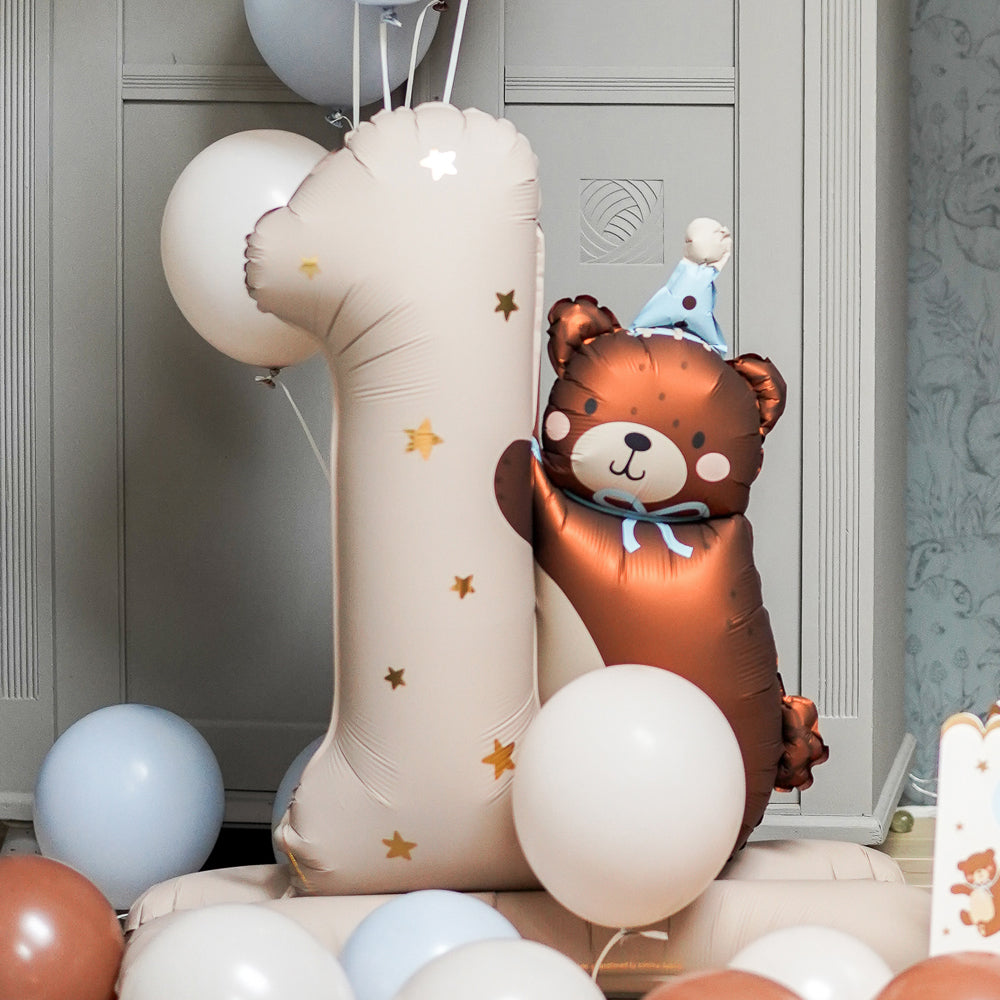 Number 1 Foil Balloon With Teddy Bear - 31"