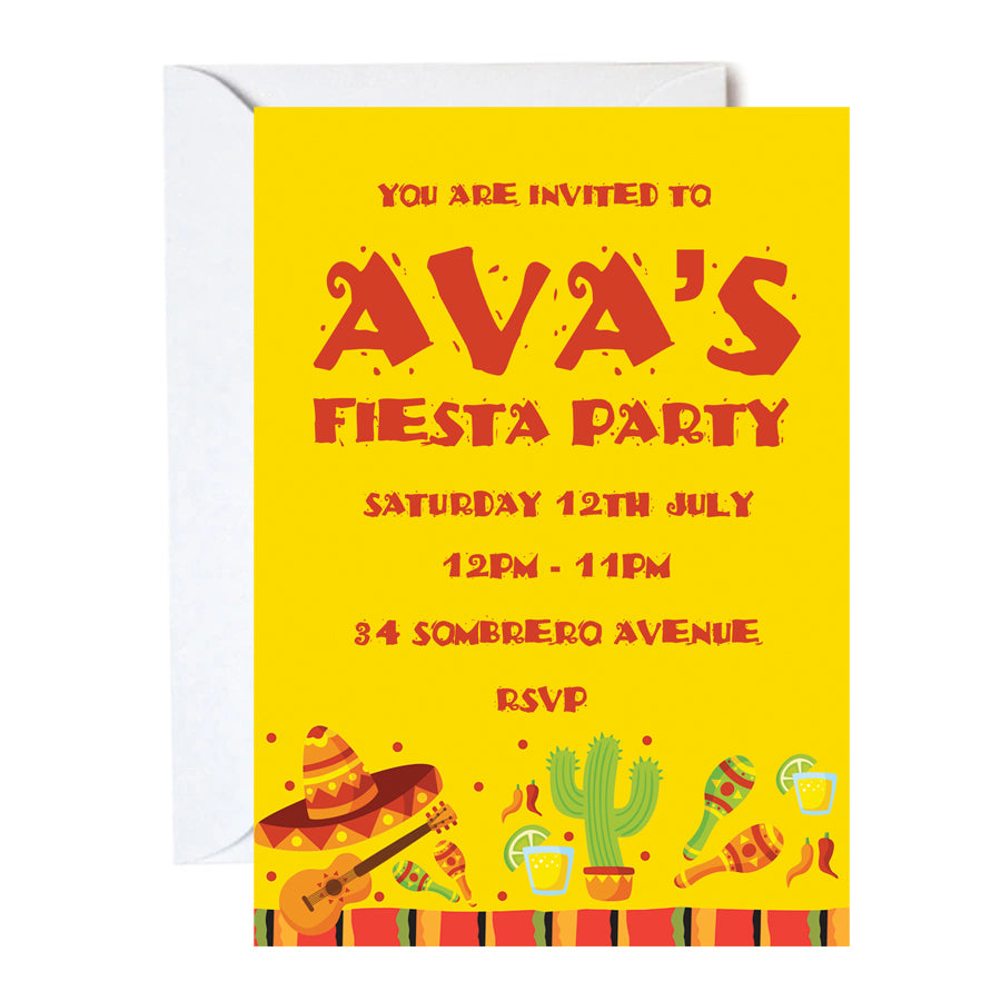 Fiesta Personalised Invitations - Pack of 16