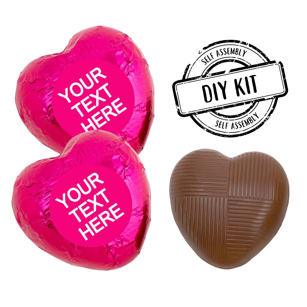 Personalised Heart Chocolates Kit - Fuschia Pink - Pack of 24