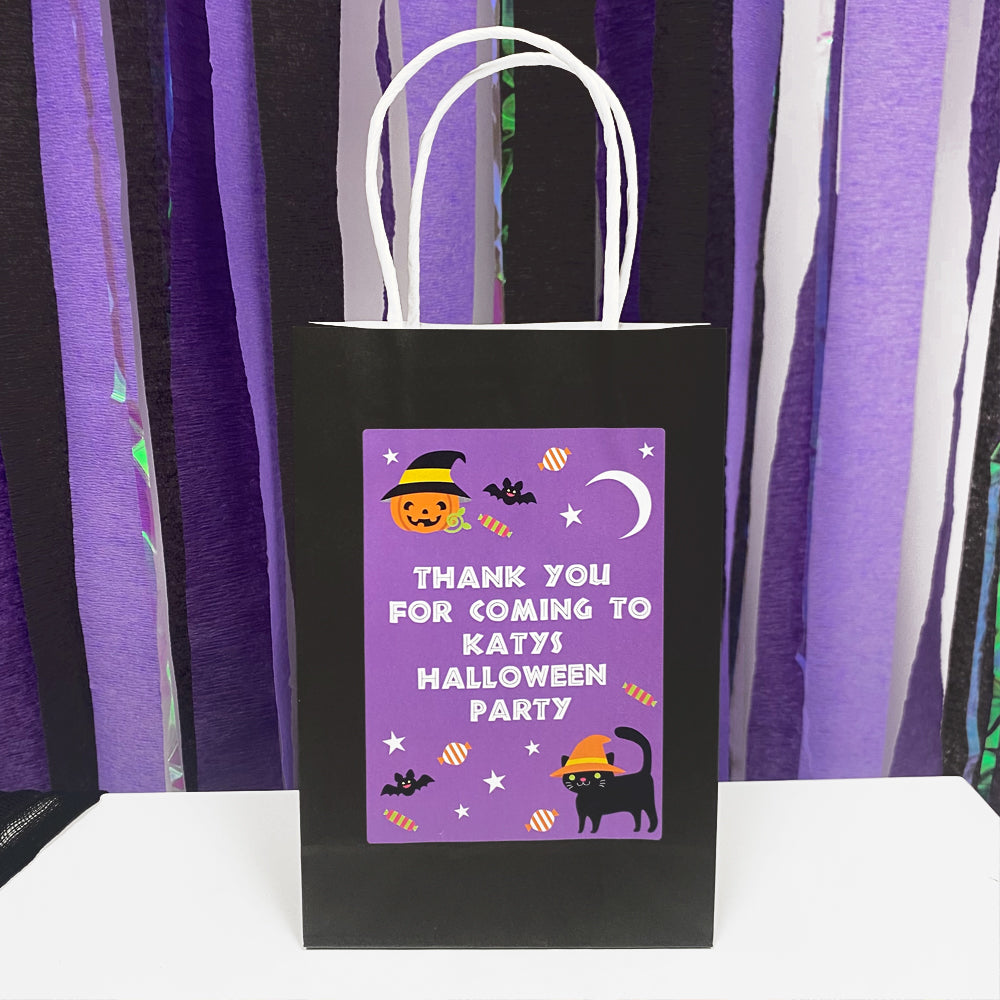 Cat & Pumpkin Halloween Personalised Paper Party Bags - Pack of 12