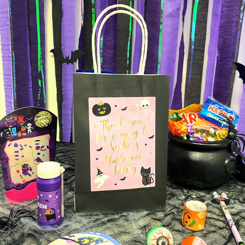 Pink Halloween Personalised Paper Party Bags - Pack of 12