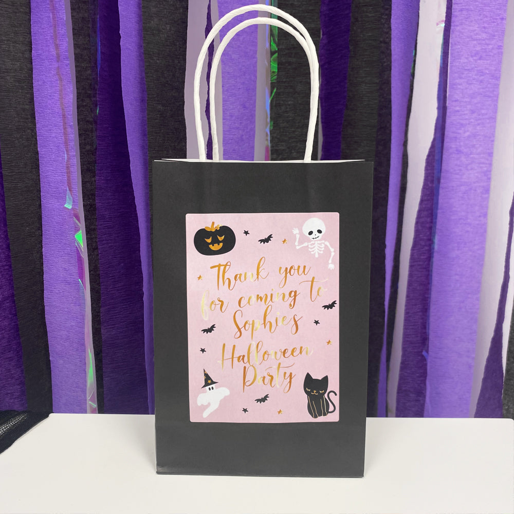 Pink Halloween Personalised Paper Party Bags - Pack of 12