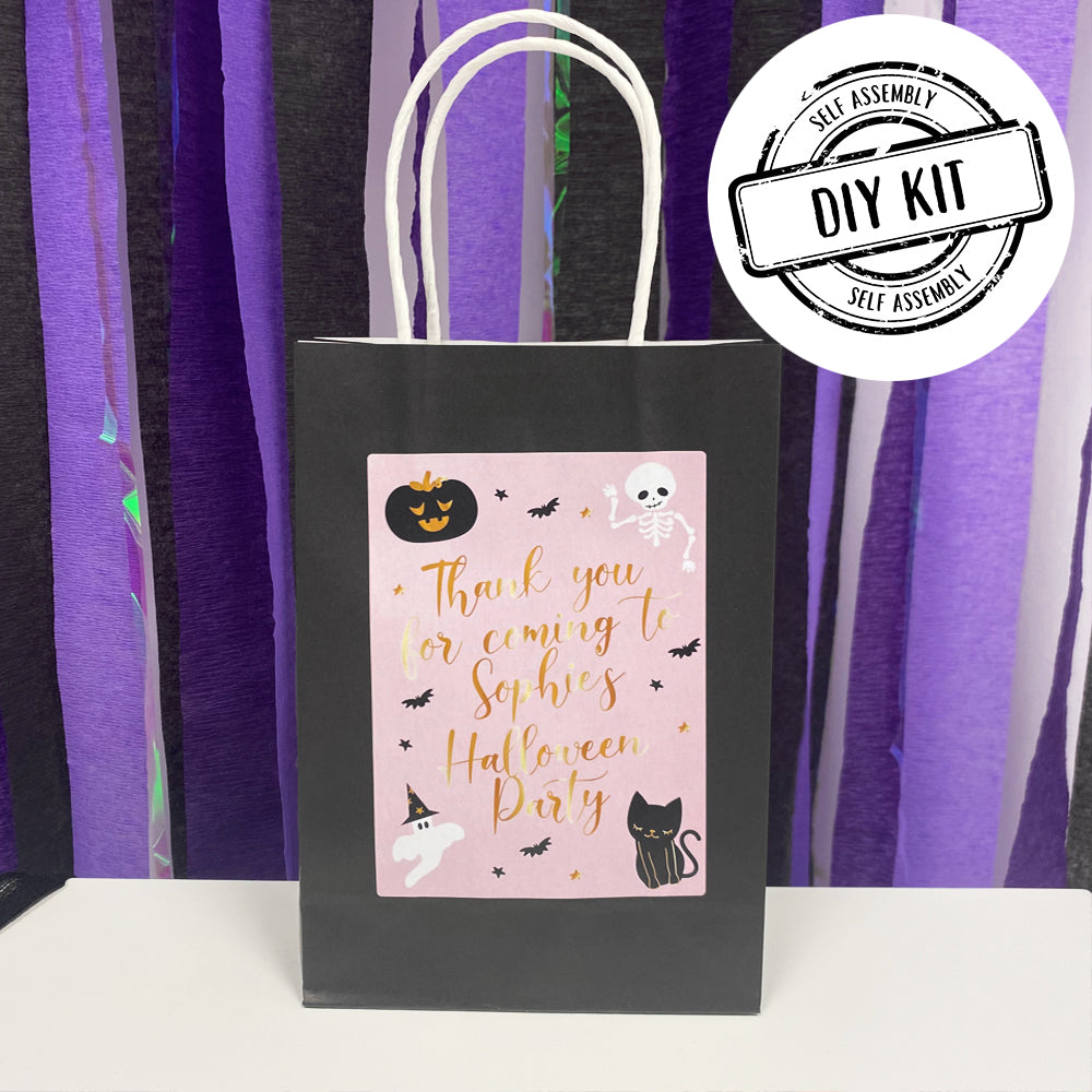 Pink Halloween Personalised Paper Party Bags - Pack of 12