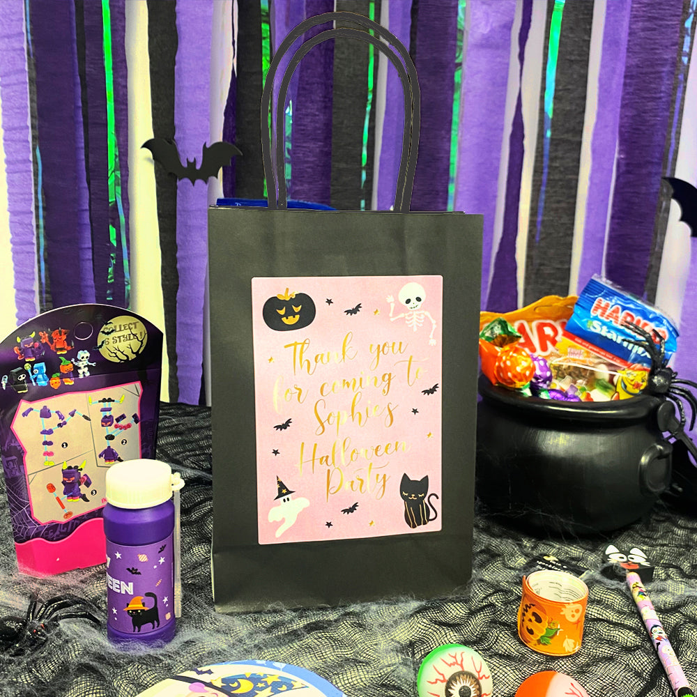 Pink Halloween Personalised Paper Party Bags - Pack of 12