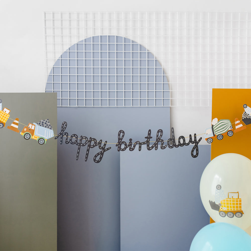 Construction Vehicles Happy Birthday Banner - 2m