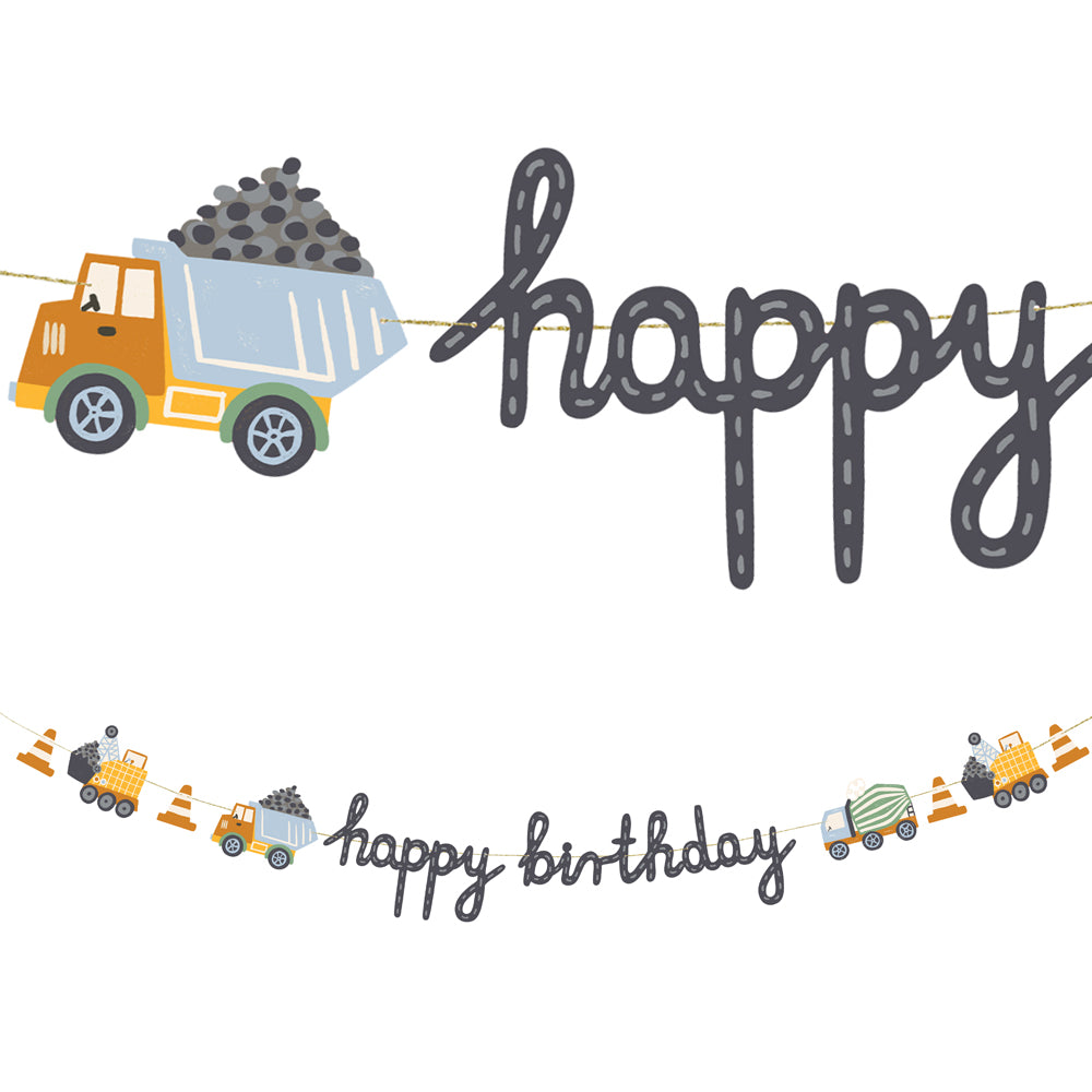 Construction Vehicles Happy Birthday Banner - 2m