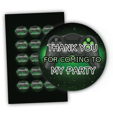 Gamer Thank You For Coming To My Party Round Stickers - 5cm - Sheet of 15