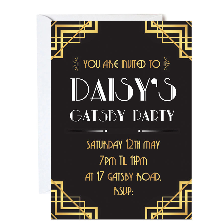 Gatsby 1920's Personalised Invitations- Pack of 16