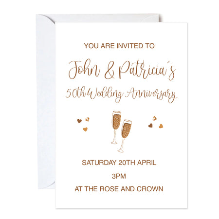 Golden 50th Anniversary Wedding Invitations - Pack of 16