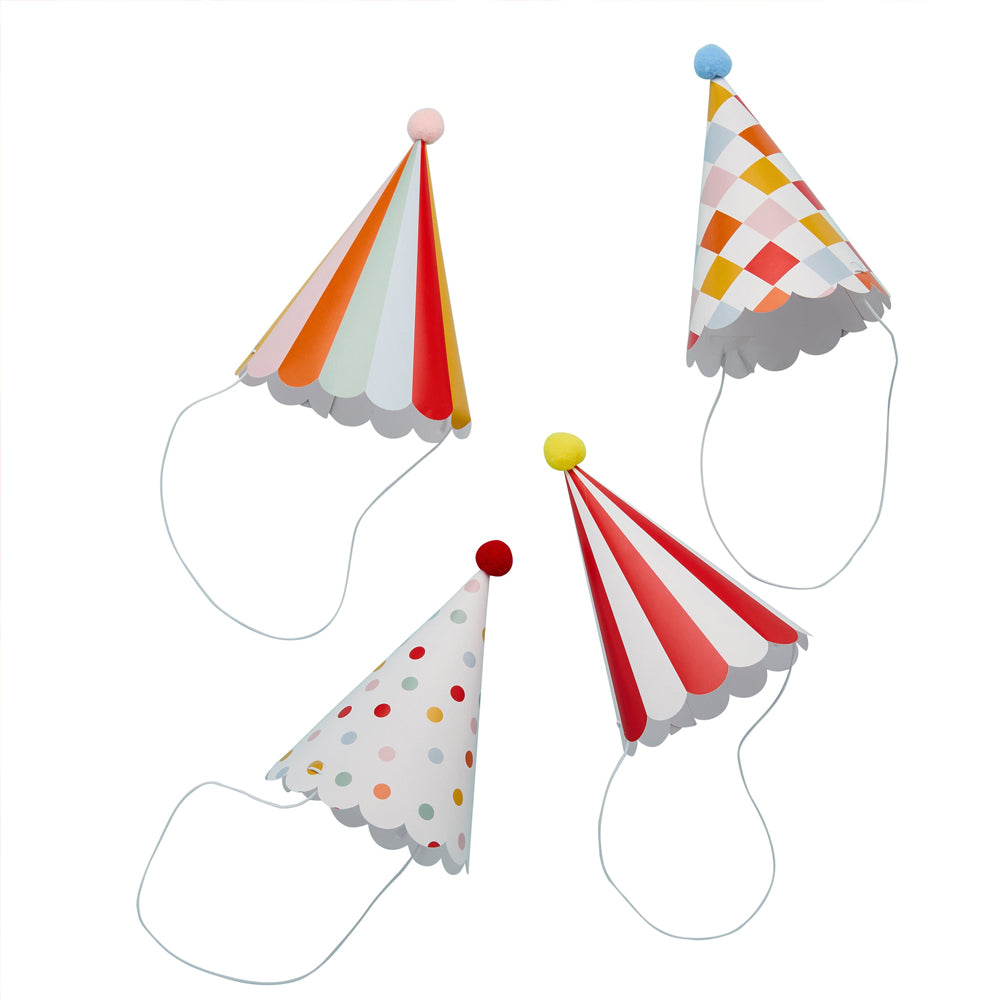 Circus Party Hats with Pom Poms - Pack of 8