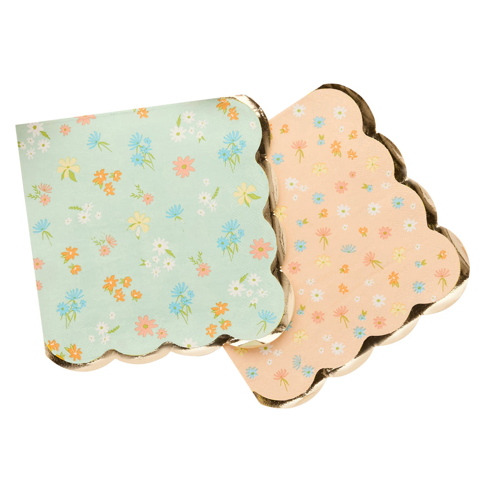 Floral Scalloped Edge Paper Napkins - Pack of 16