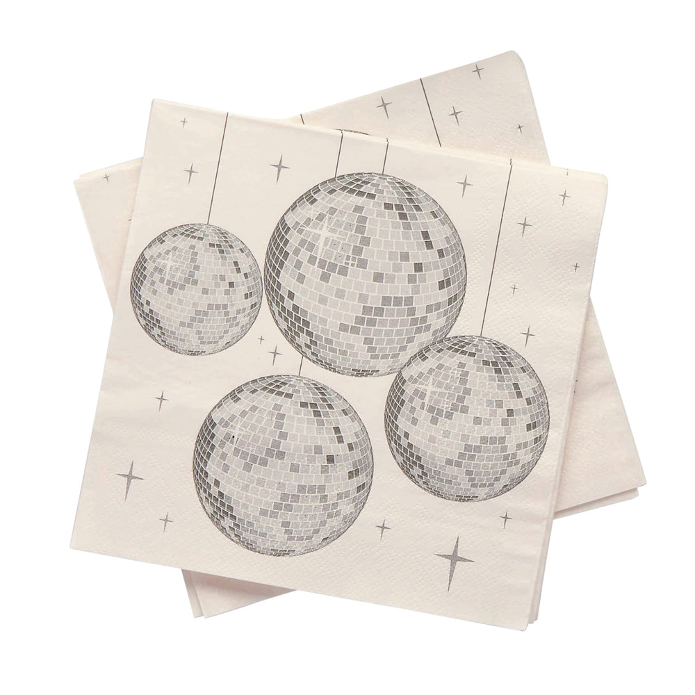 White Disco Ball Paper Napkins - Pack of 16