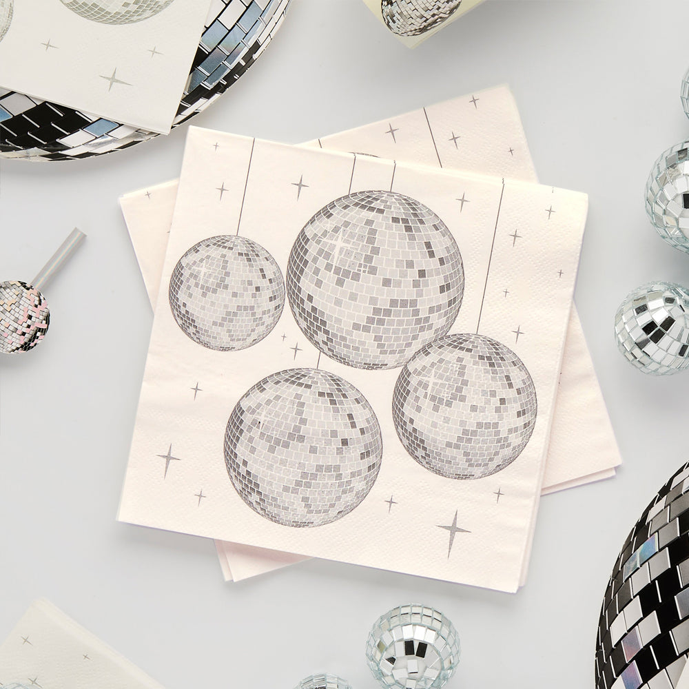 White Disco Ball Paper Napkins - Pack of 16