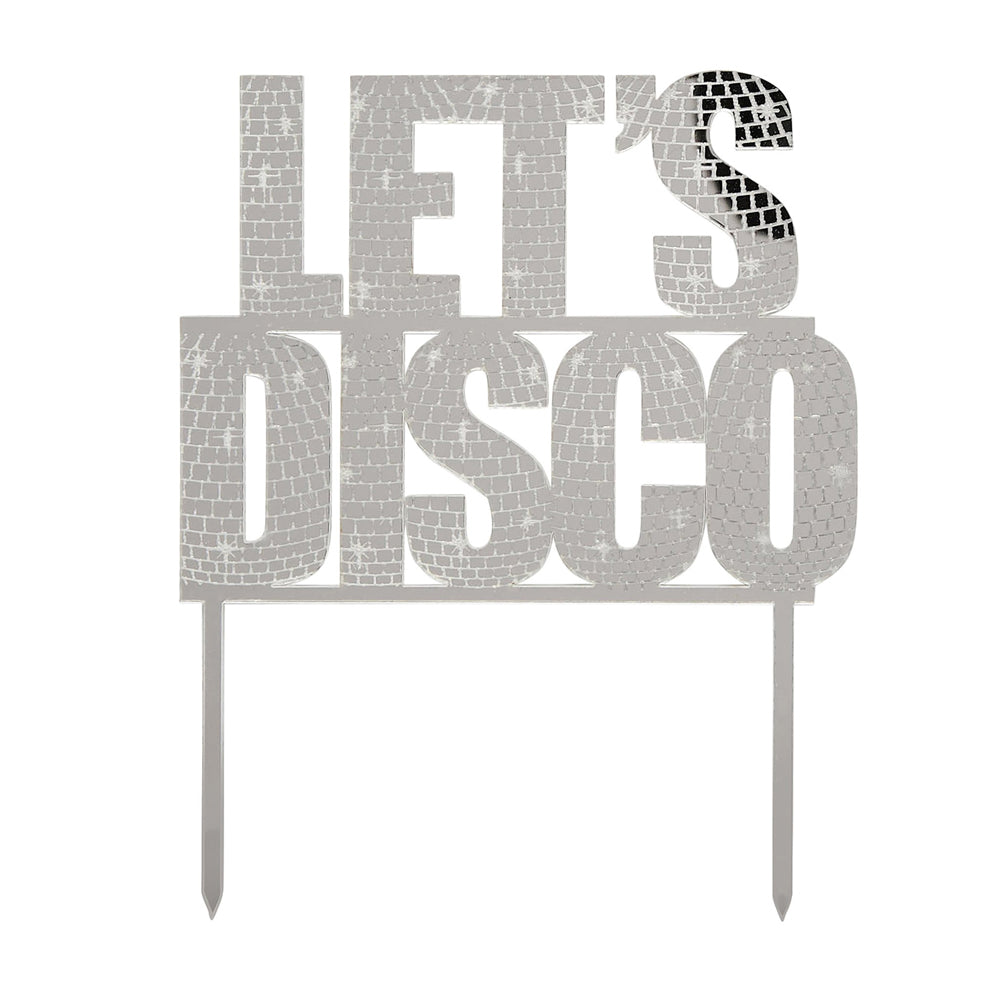 Silver 'Let's Disco' Acrylic Cake Topper