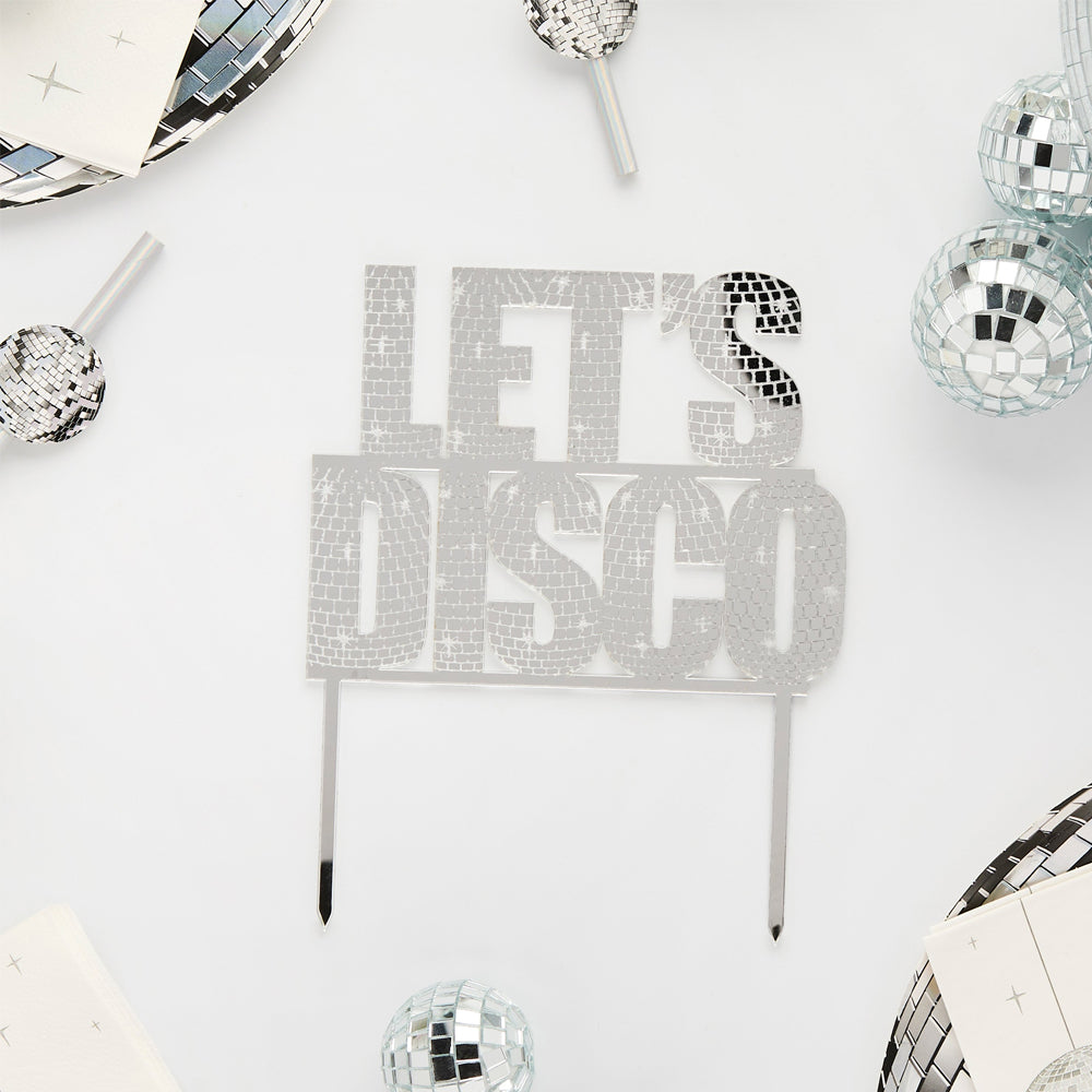 Silver 'Let's Disco' Acrylic Cake Topper