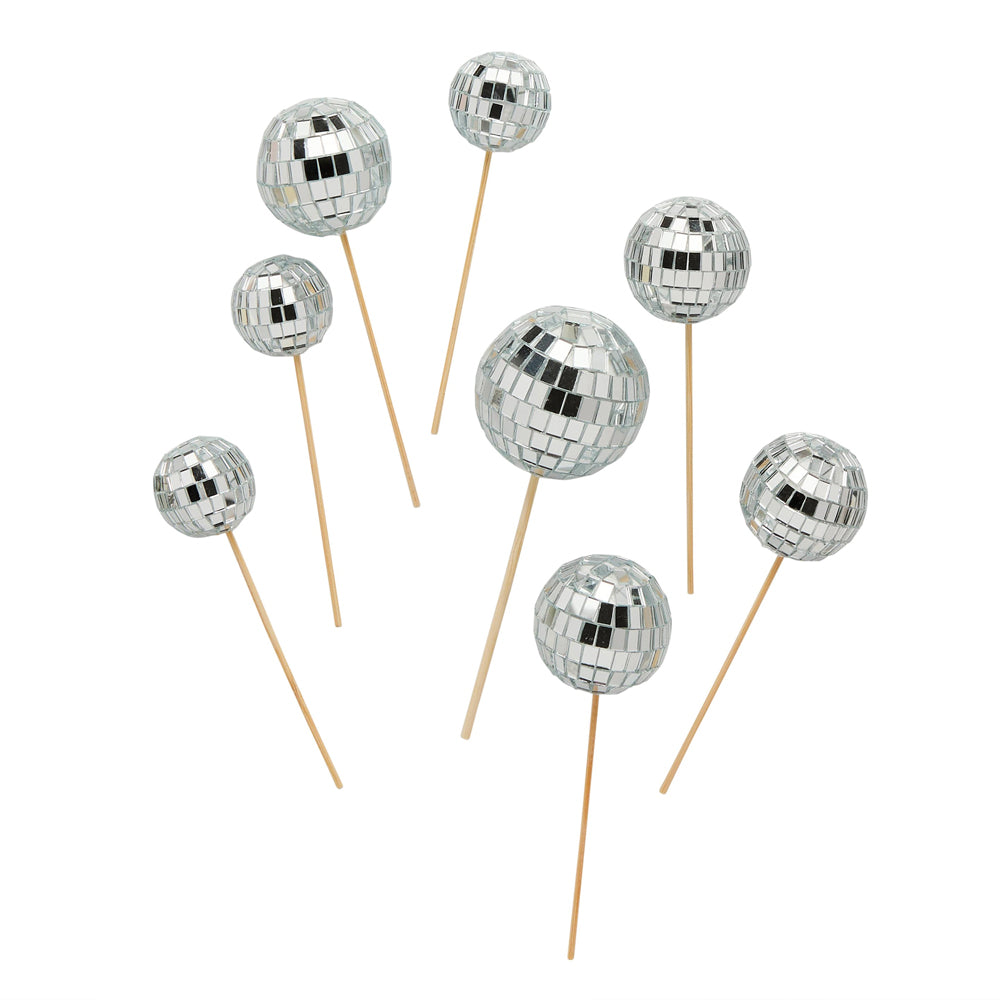 Silver Disco Ball Food Or Cake Decorations - Pack of 8