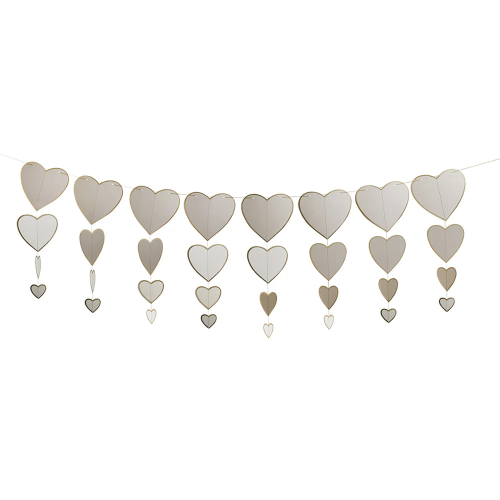 Gold and White Hanging Hearts Decoration - 3m