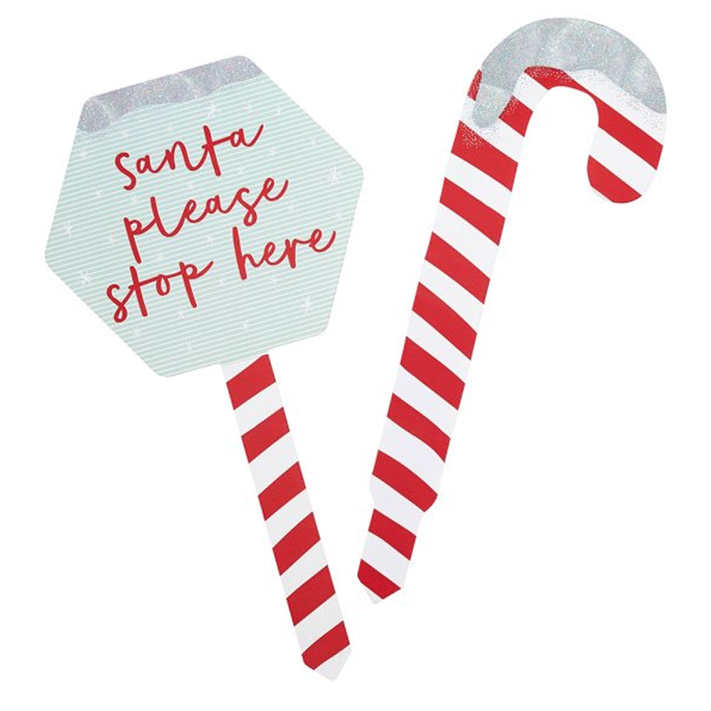 Candy Cane 'Santa Please Stop Here' Garden Signs - Pack of 2