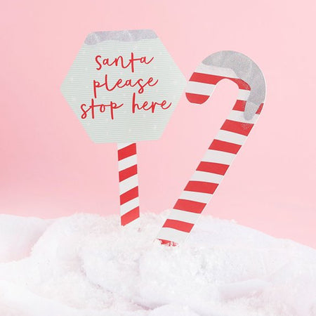 Candy Cane 'Santa Please Stop Here' Garden Signs - Pack of 2