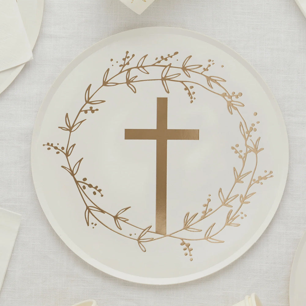 Gold Cross Paper Plates - 22.5cm - Pack of 8
