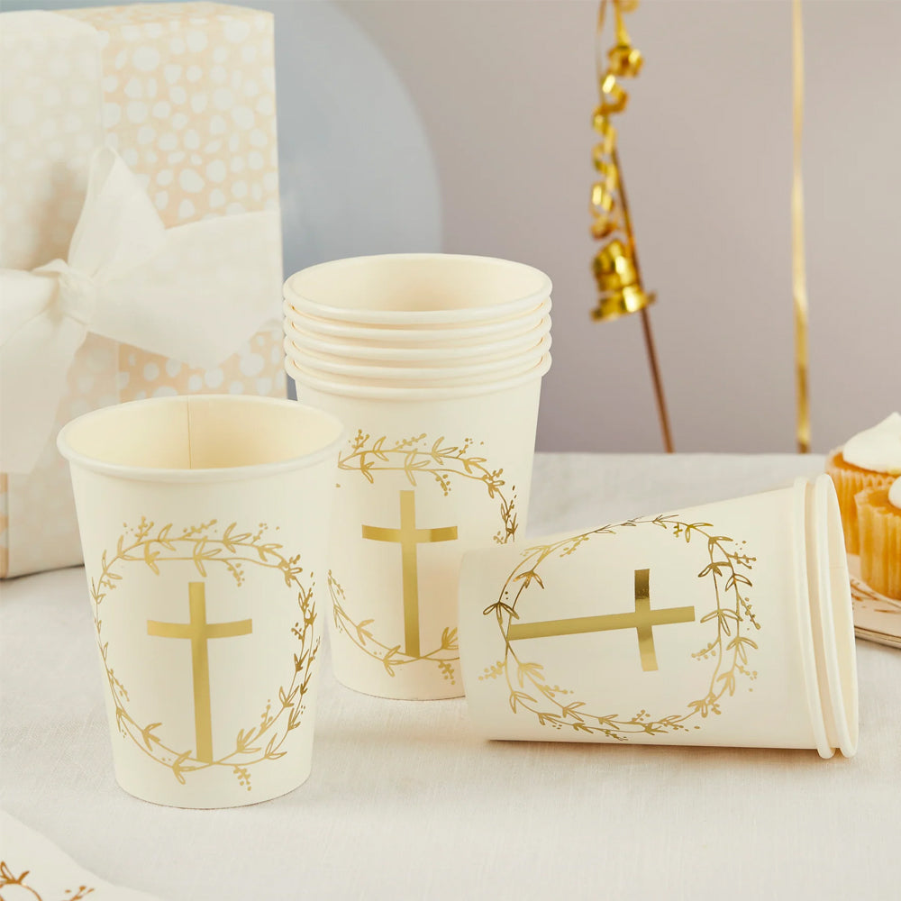Gold Cross Paper Cups - Pack of 8