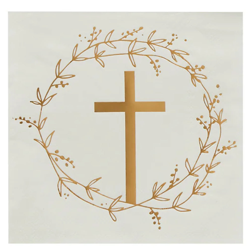 Gold Cross Paper Napkins - Pack of 16