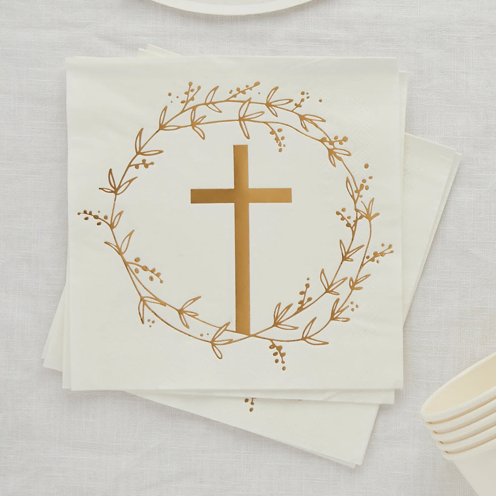 Gold Cross Paper Napkins - Pack of 16