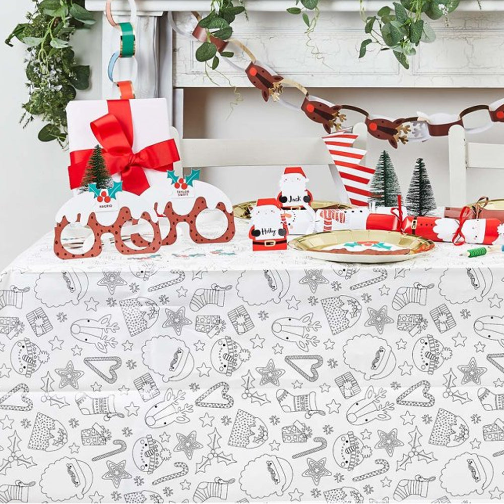 Colour-In Christmas Paper Tablecloth - 2.6m