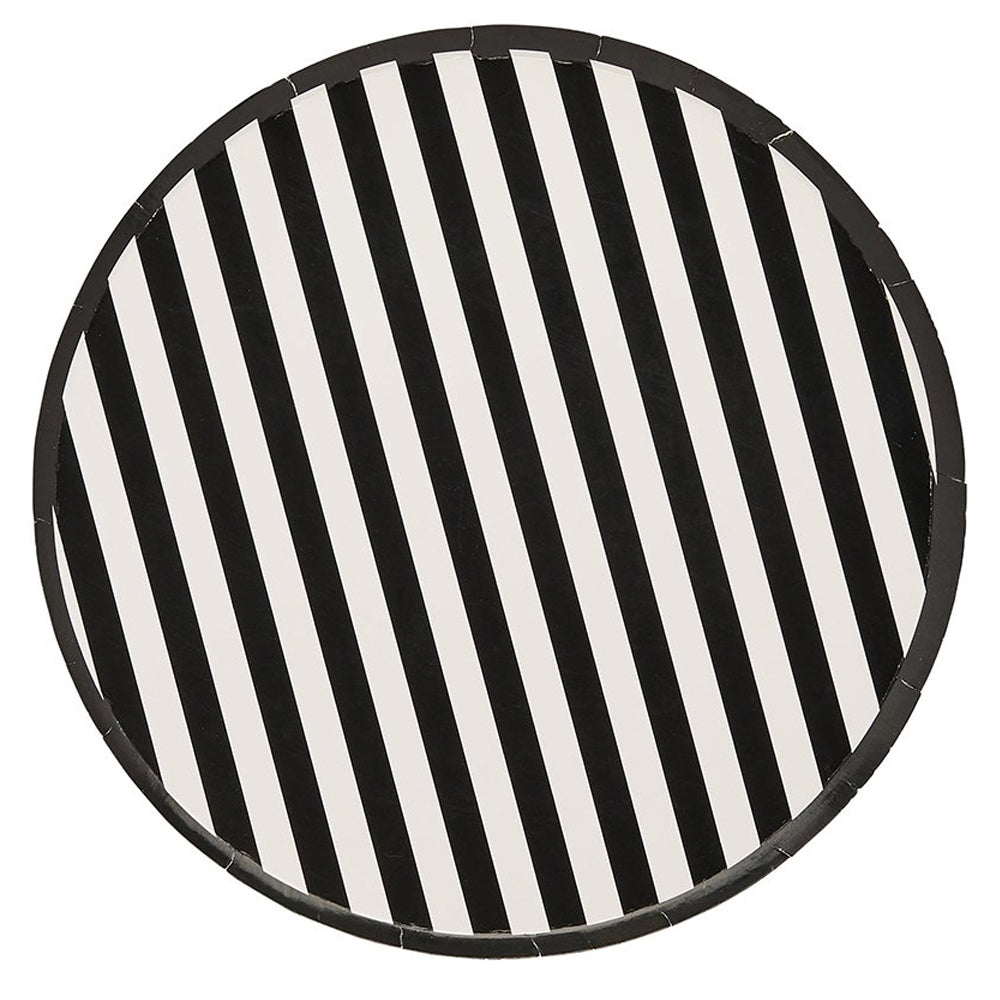 Monochrome Black and White Striped Paper Plates - Pack of 8