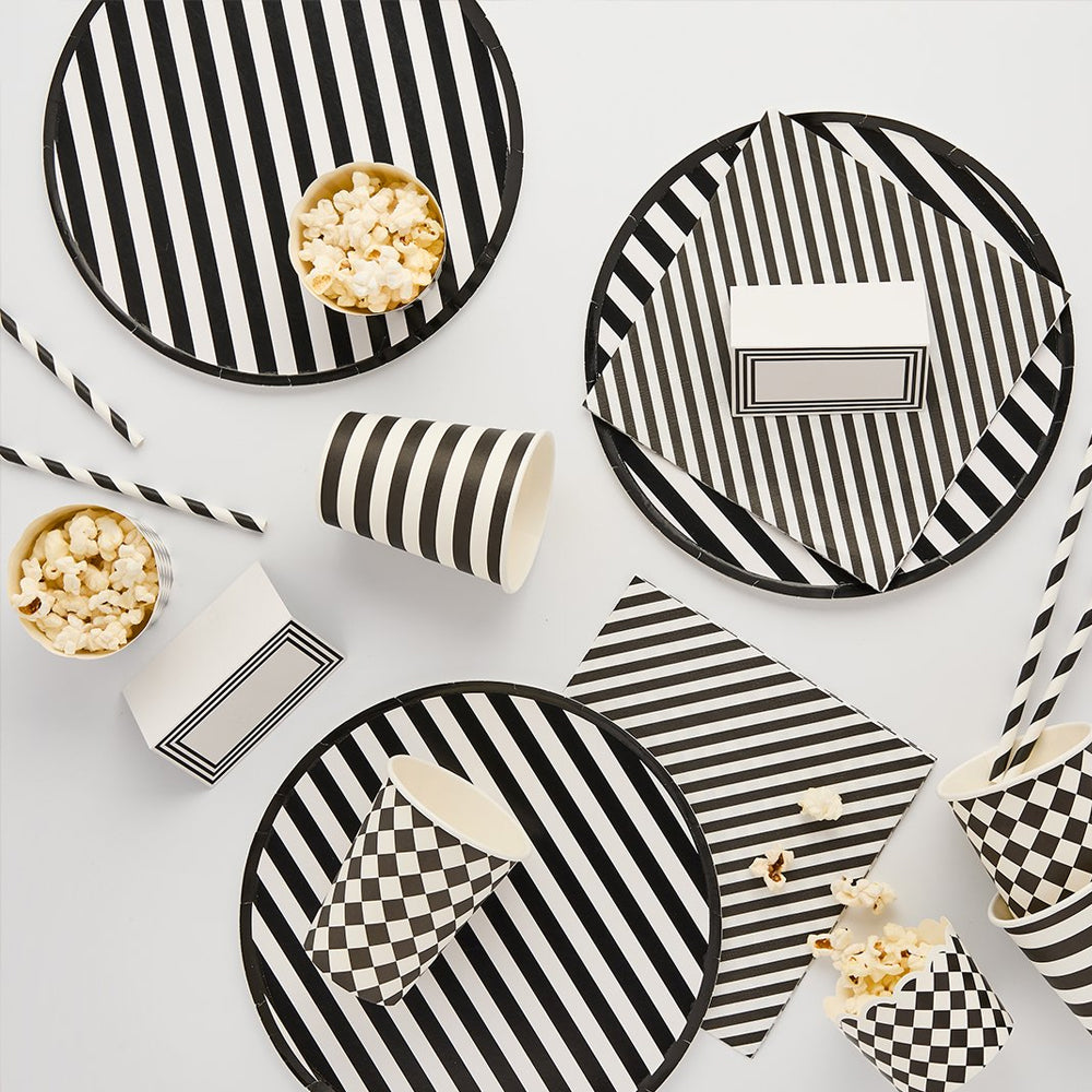 Monochrome Black and White Striped Paper Plates - Pack of 8