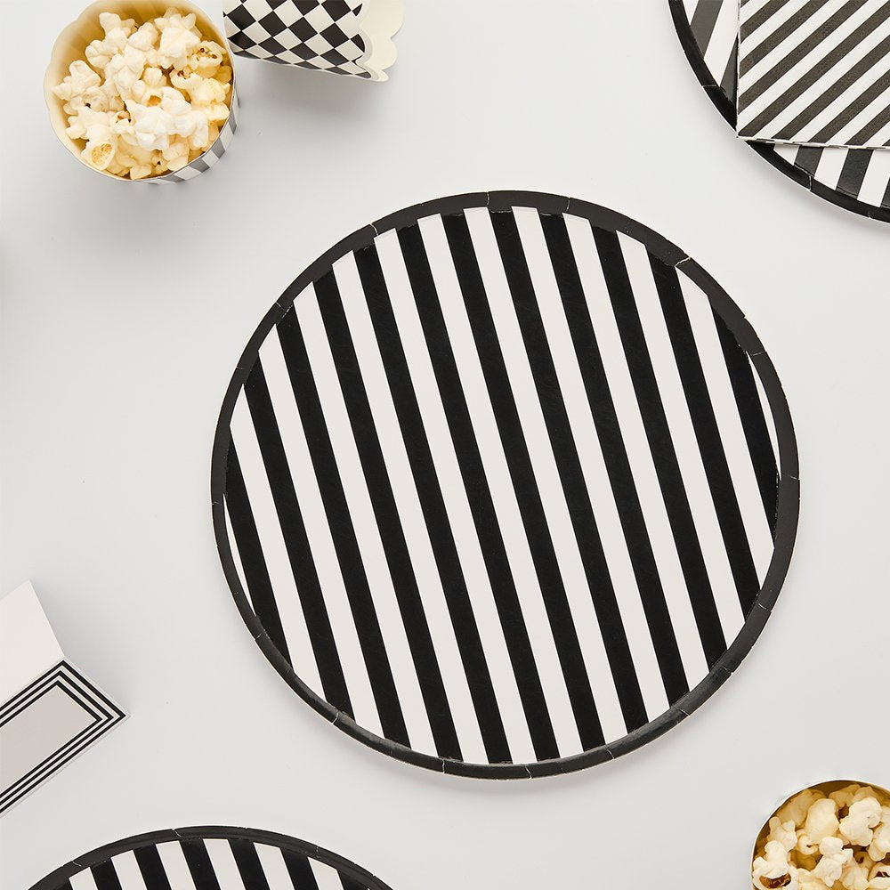 Monochrome Black and White Striped Paper Plates - Pack of 8