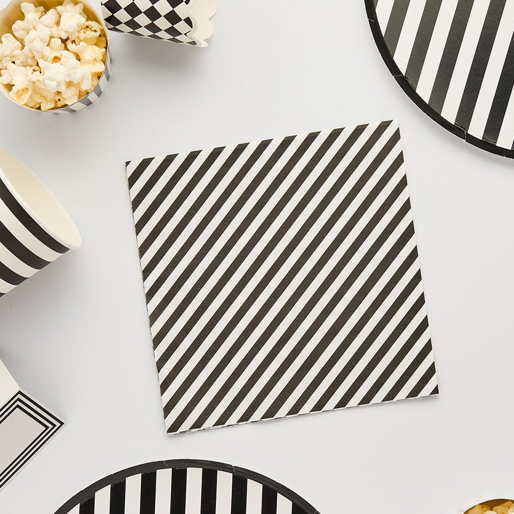 Monochrome Black and White Striped Paper Napkins - Pack of 16