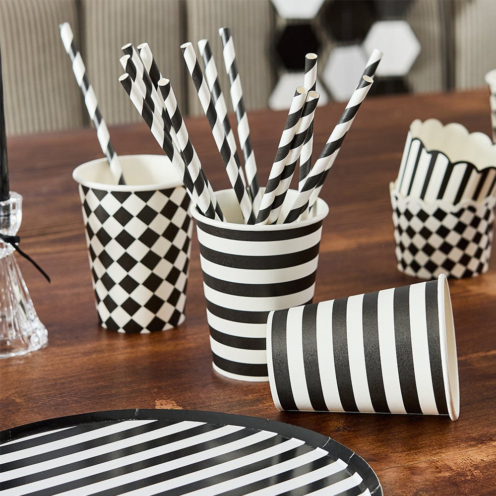 Monochrome Black and White Paper Cups - Pack of 8