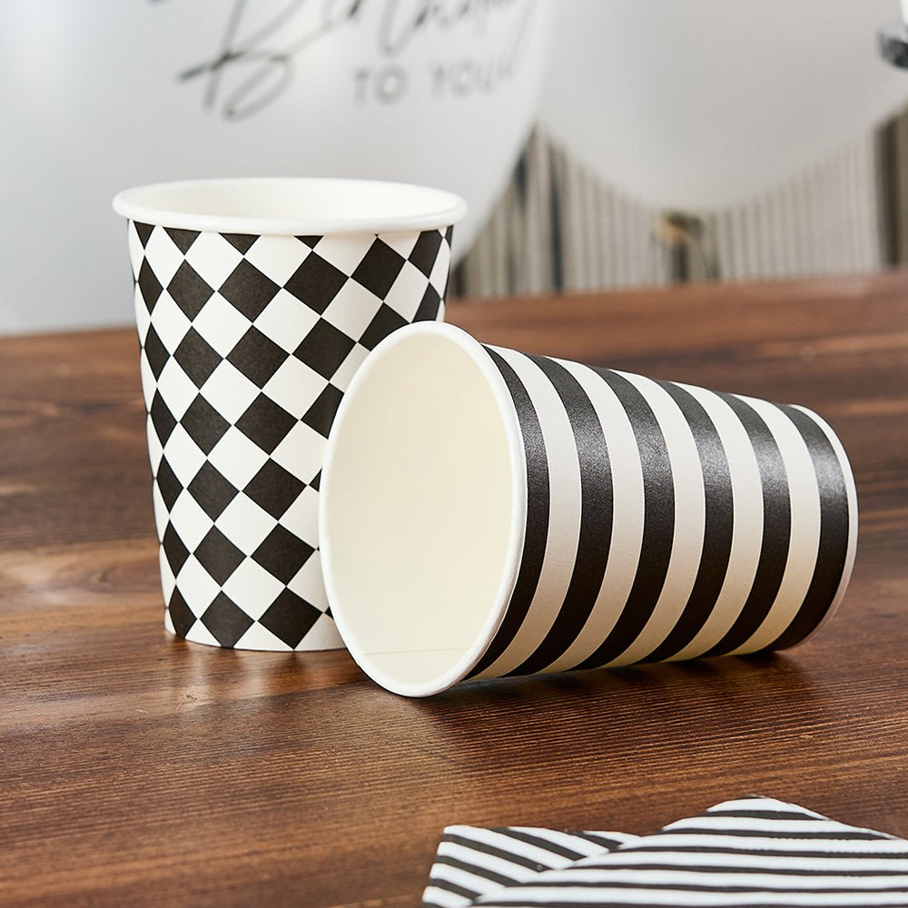 Monochrome Black and White Paper Cups - Pack of 8