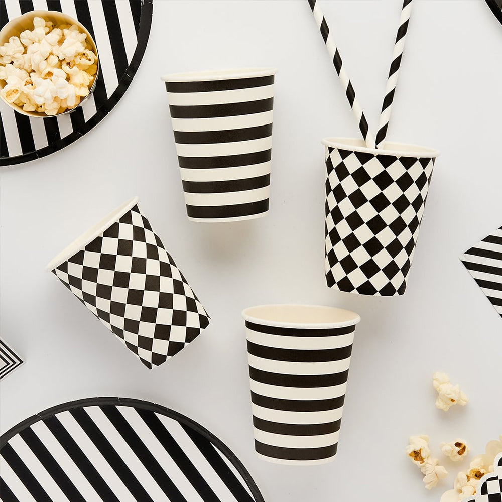 Monochrome Black and White Paper Cups - Pack of 8