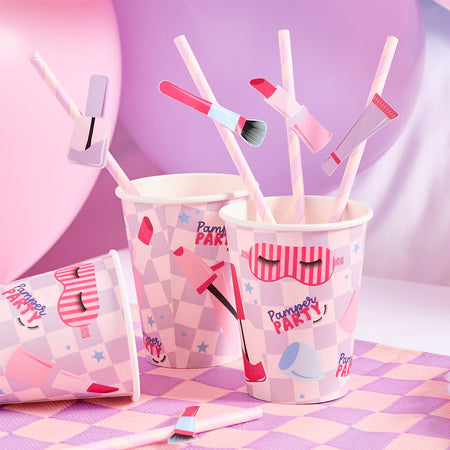 Make Up Themed Paper Straws - Pack of 16