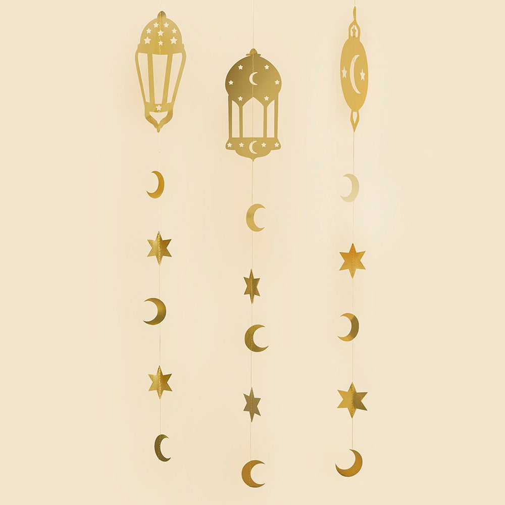 Gold Ramadan Hanging Card Decorations - Pack of 3