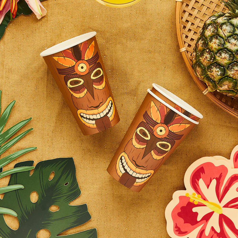 Large Tropical Tiki Paper Cups - 16oz - Pack of 8