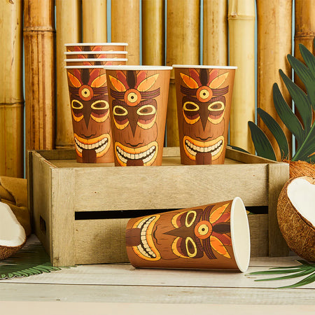 Large Tropical Tiki Paper Cups - 16oz - Pack of 8