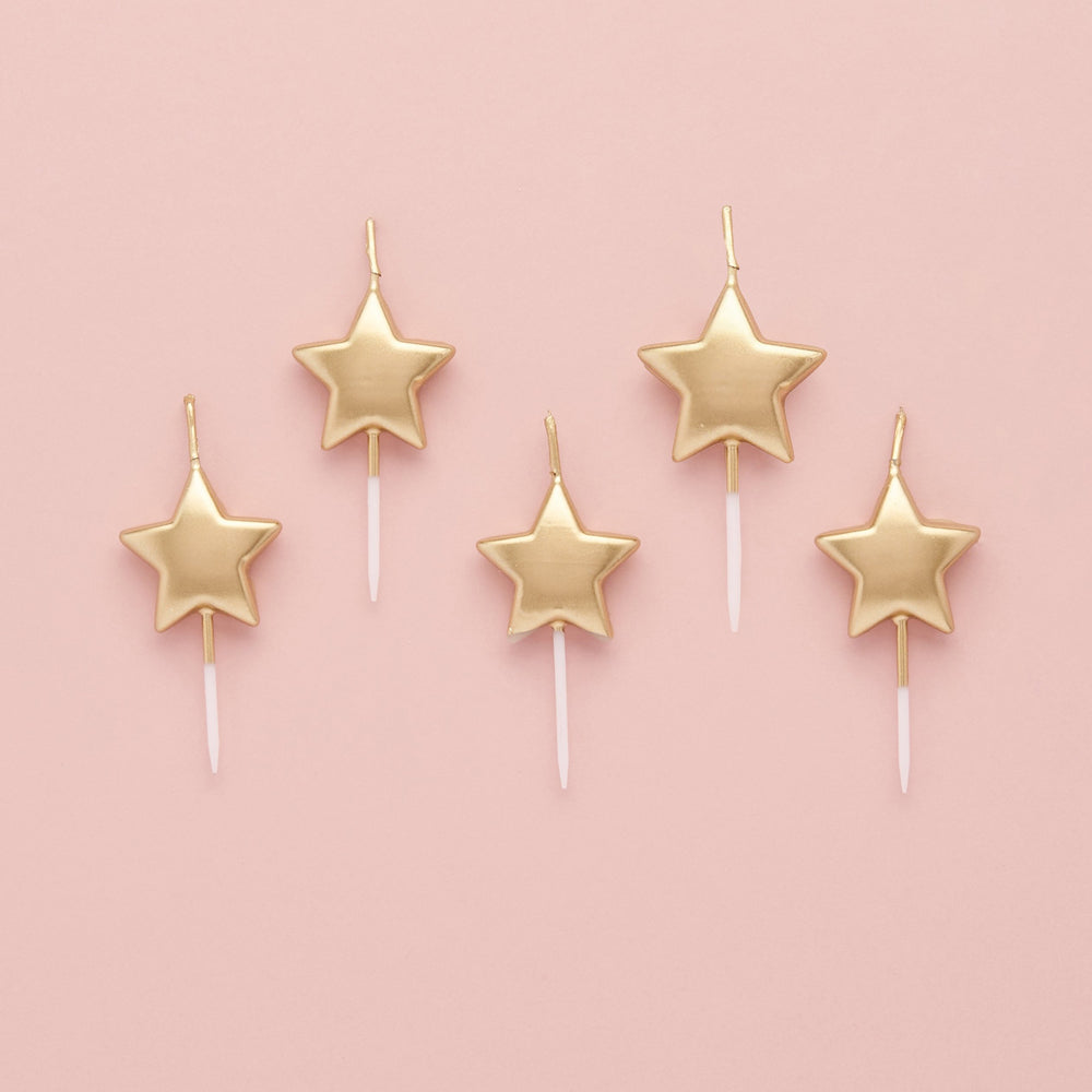 Gold Star Cake Candles - Pack of 5