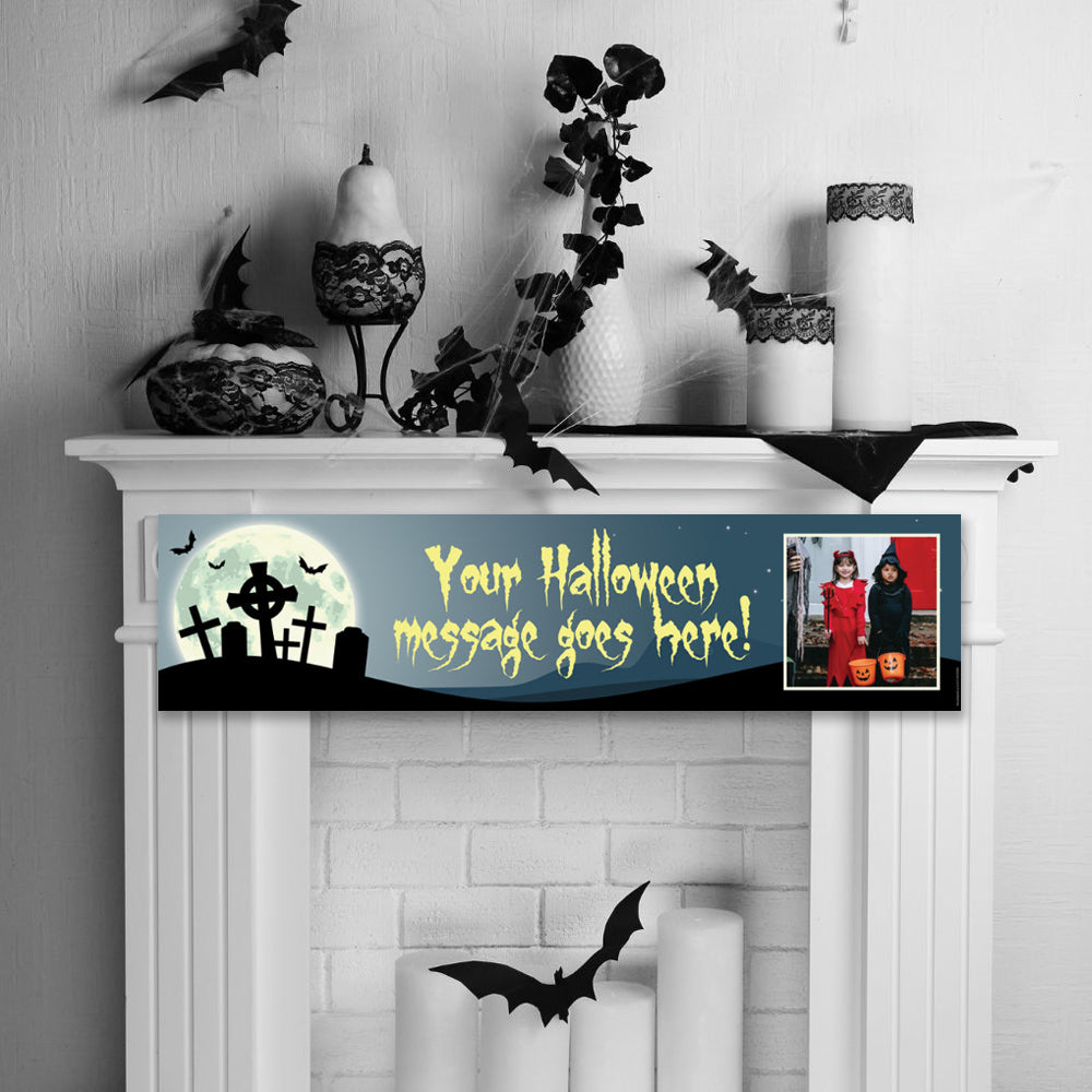 Haunted Graveyard Halloween Personalised Photo Banner Decoration - 1.2m