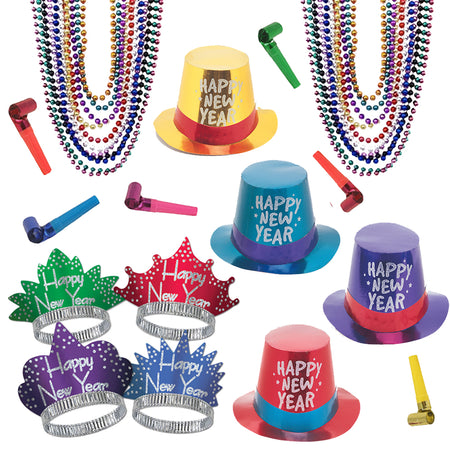 Multicolour New Year Hat and Novelty Pack for 20