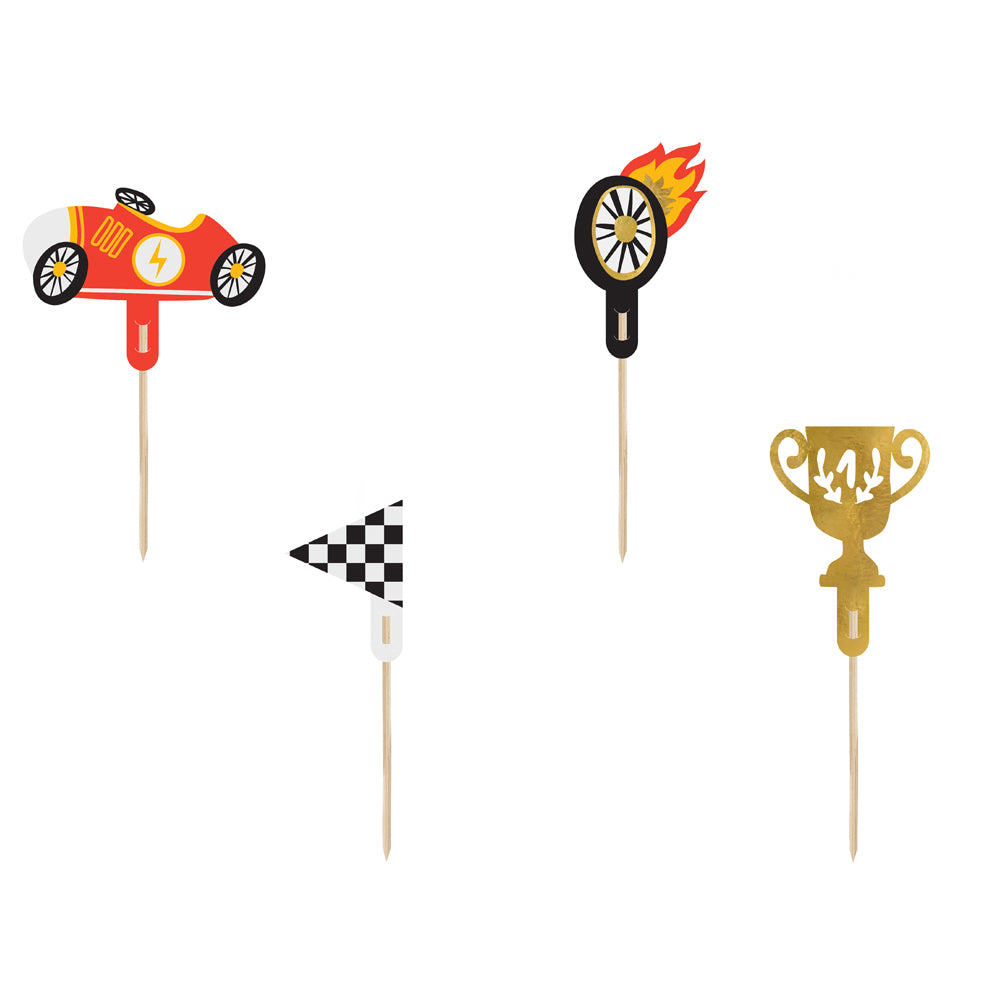 Cars Motor Racing Cupcake or Food Picks - 12cm - Pack of 4