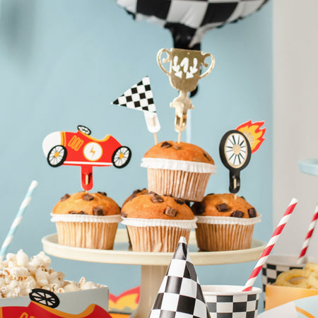 Cars Motor Racing Cupcake or Food Picks - 12cm - Pack of 4