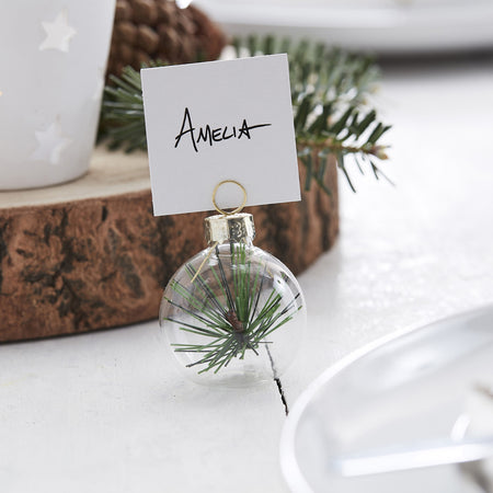 Christmas Foliage Glass Bauble Place Card Holders - Pack of 6