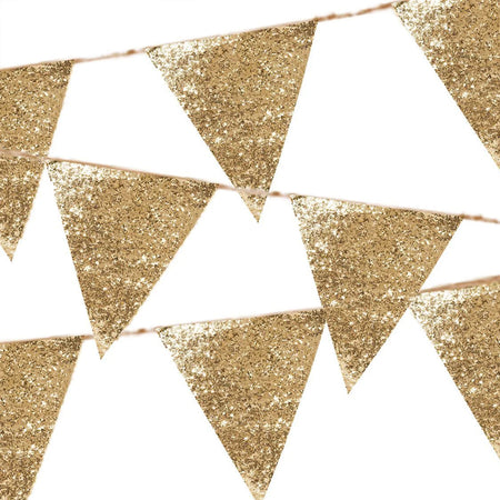 Deluxe Gold Glitter Fabric Bunting - 3m